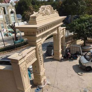 内蒙古 黄金麻荔枝面花岗岩别墅门楼