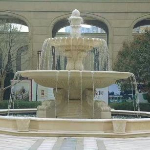 内蒙古 黄金麻花岗岩异型加工——户外庭院石雕流水喷泉