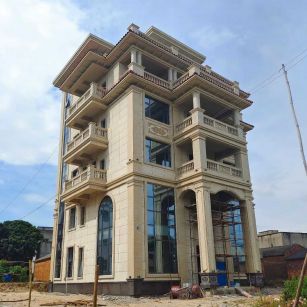 内蒙古 黄金麻花岗岩石材别墅外墙干挂搭配（雕花栏杆花瓶柱门楼罗马柱）