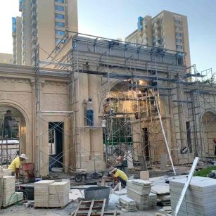 内蒙古 黄金麻荔枝面花岗岩小区门楼外墙干挂