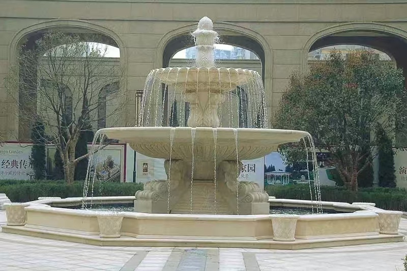 内蒙古 黄金麻花岗岩异型加工——户外庭院石雕流水喷泉