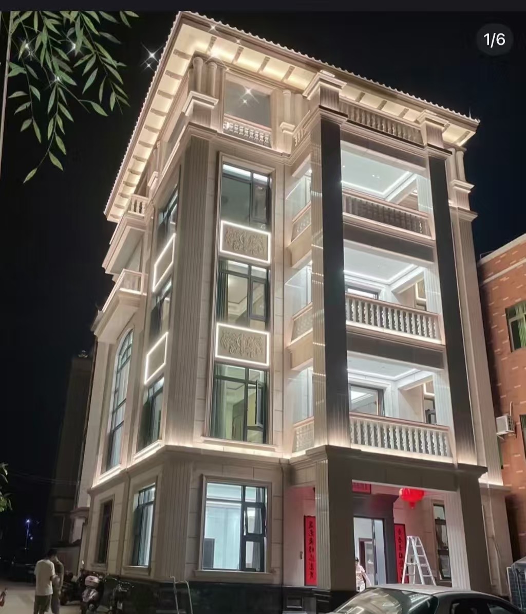 内蒙古 芝麻白花岗岩别墅外墙夜间效果