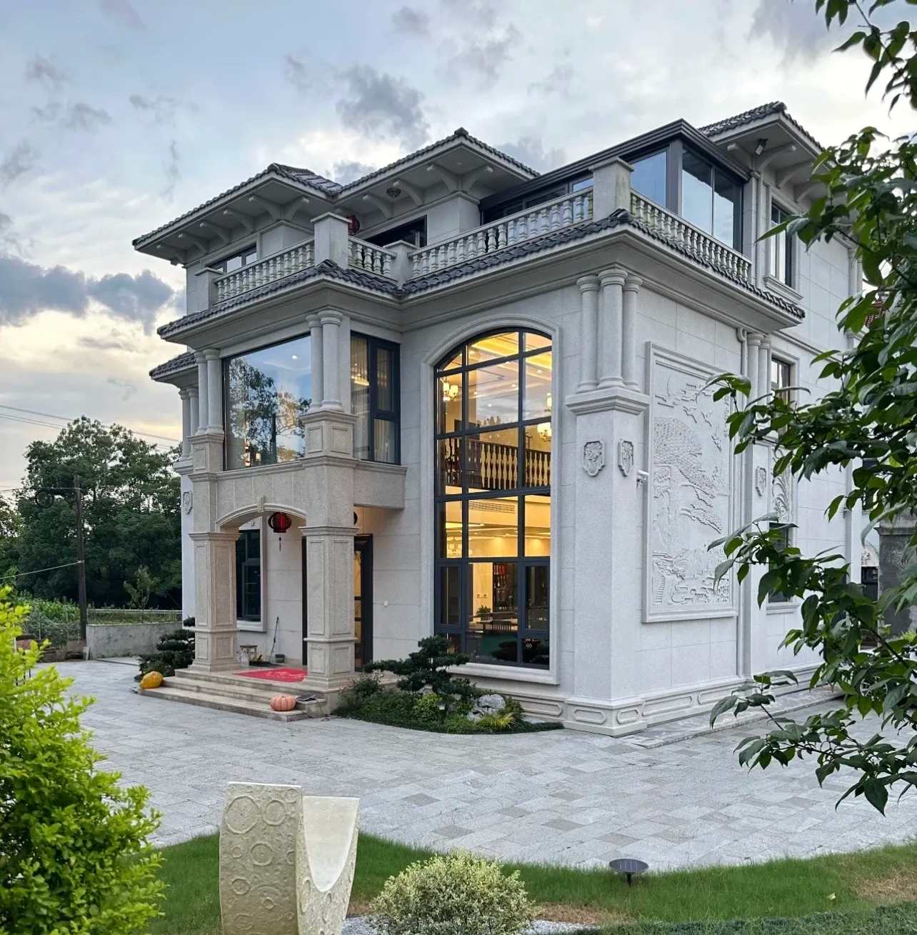 内蒙古 白麻花岗岩私人别墅干挂石材豪华定制